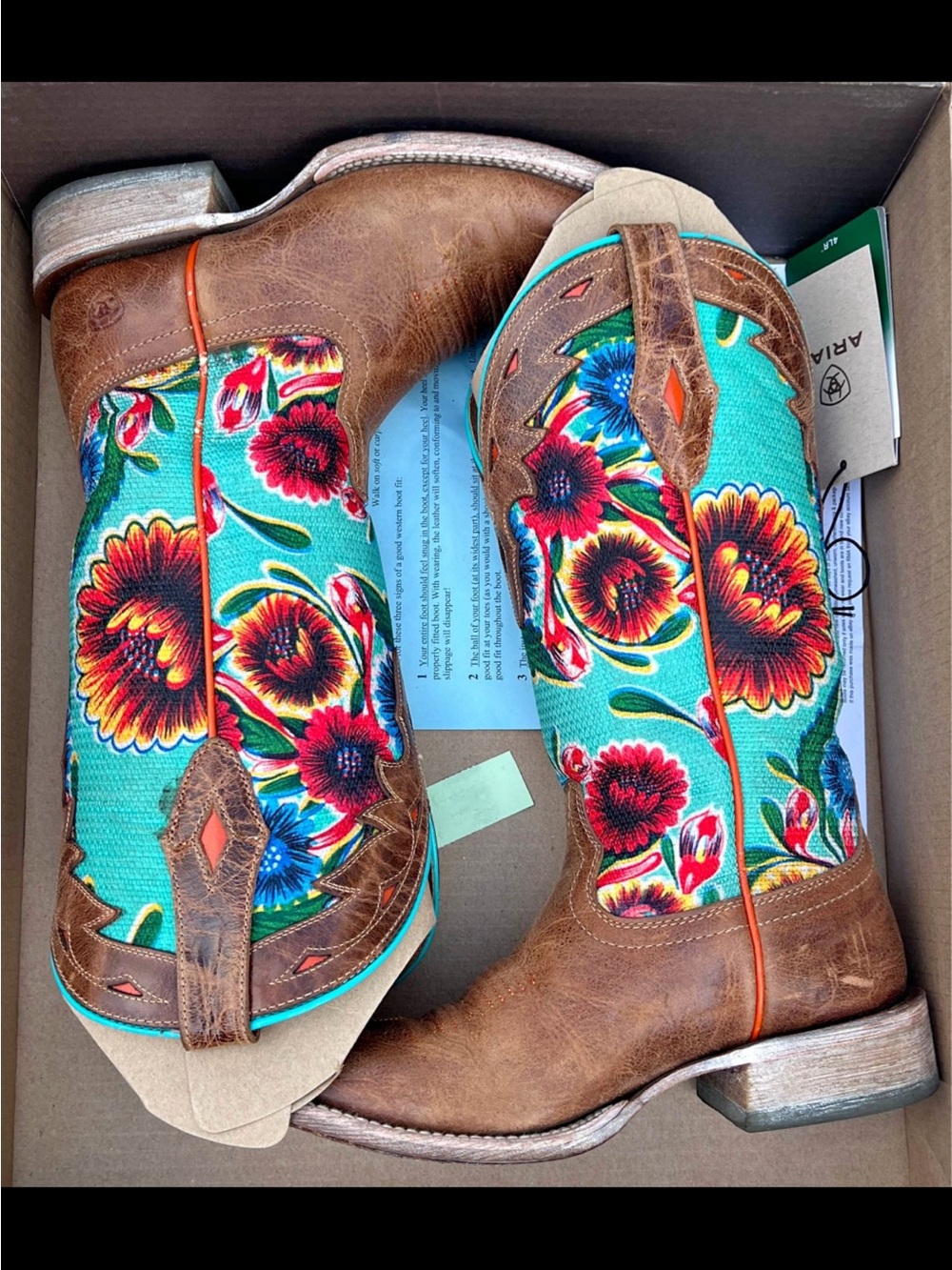 Turquoise Floral Western Ariat Boots - Women